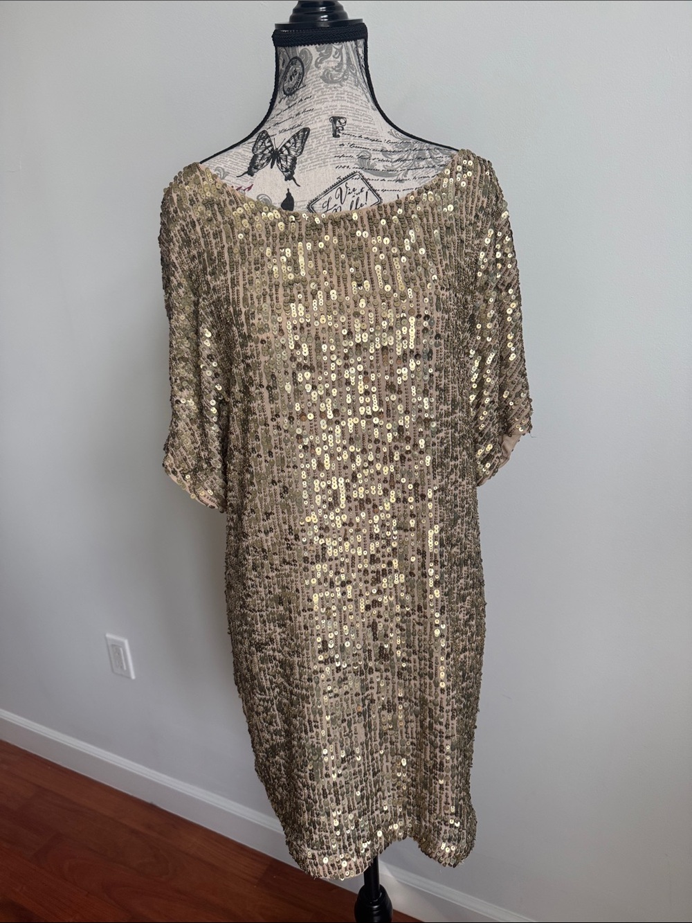 Vince Dusted Gold Sequins and Beaded Dress